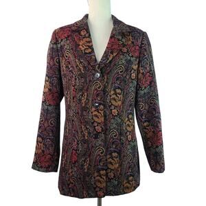 Katherine New York Red Blue Purple Green Tapestry Blazer Jacket Lined Large